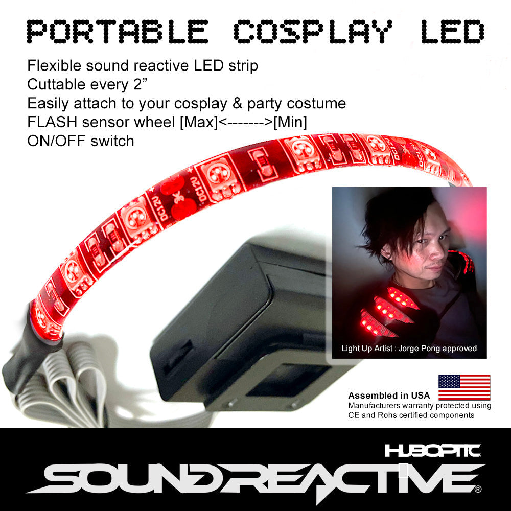 Sound reactive 12" inch LED Strip Lights - Cosplayer sound activate lights cuttable portable string light for cosplay party costume