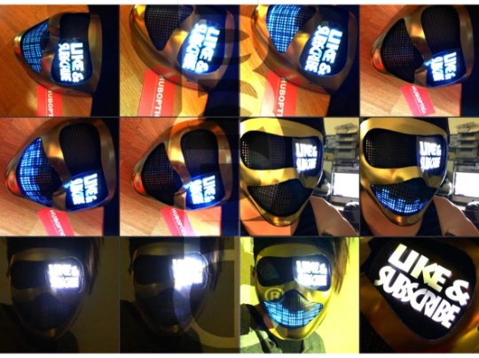 Gold Robot Custom Logo Mask HUBOPTIC® DJ mask Sound Reactive Light Up Mask ledmask8001