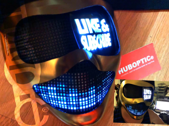 Gold Robot Custom Logo Mask HUBOPTIC® DJ mask Sound Reactive Light Up Mask ledmask8001