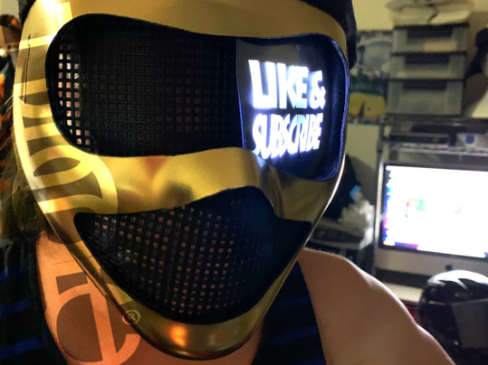 Gold Robot Custom Logo Mask HUBOPTIC® DJ mask Sound Reactive Light Up Mask ledmask8001