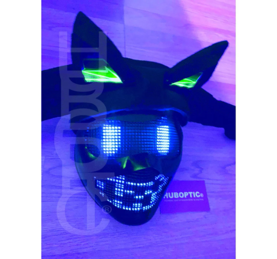 Black Cat Mask HUBOPTIC® Neko DJ mask Sound Reactive Light Up Mask JP0001